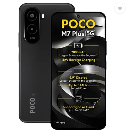 POCO M7 Plus 5G, Carbon Black (6GB, 128GB) : Amazon.in: Electronics